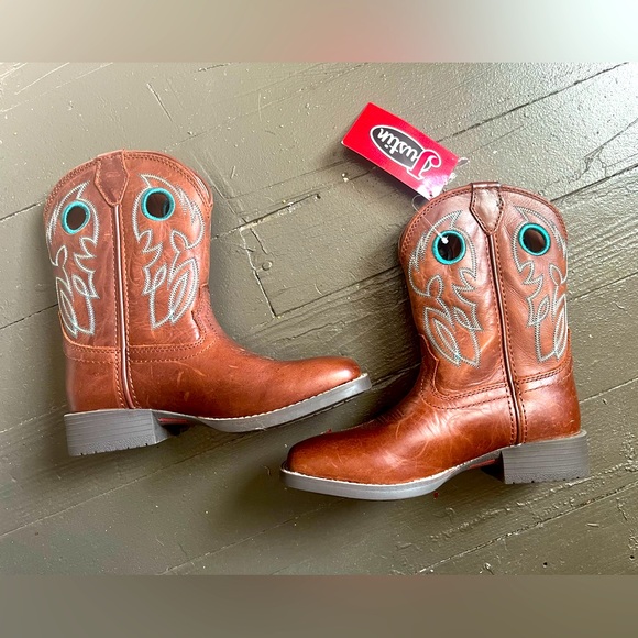 Justin Boots Other - Justin Boots Kids' Brown Cowboy Boots with Blue Stitching